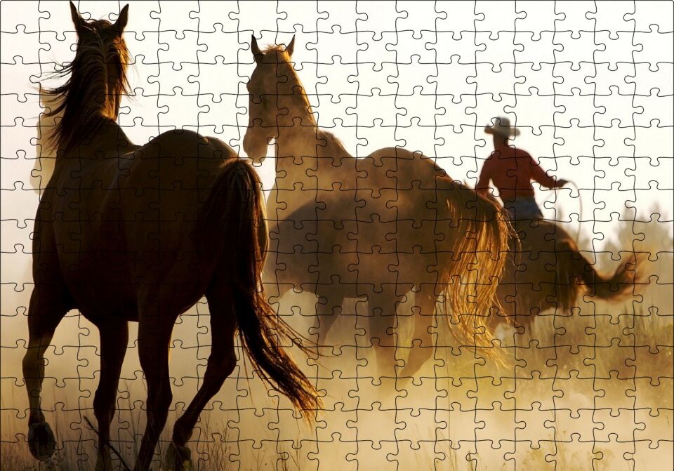 Atlar ve Kementli Kovboy Puzzle Yapboz MDF Ahşap 255 Parça 34 cm X 49 cm