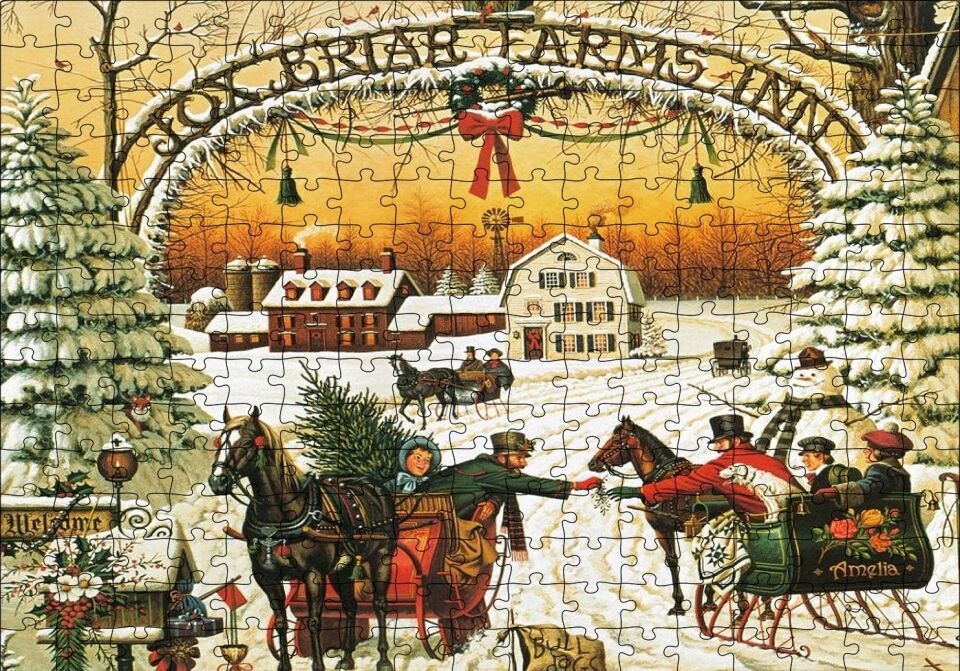 Fox Briar Çiftliği Yılbaşında İnsanlar Puzzle Yapboz MDF Ahşap 255 Parça 34 cm X 49 cm