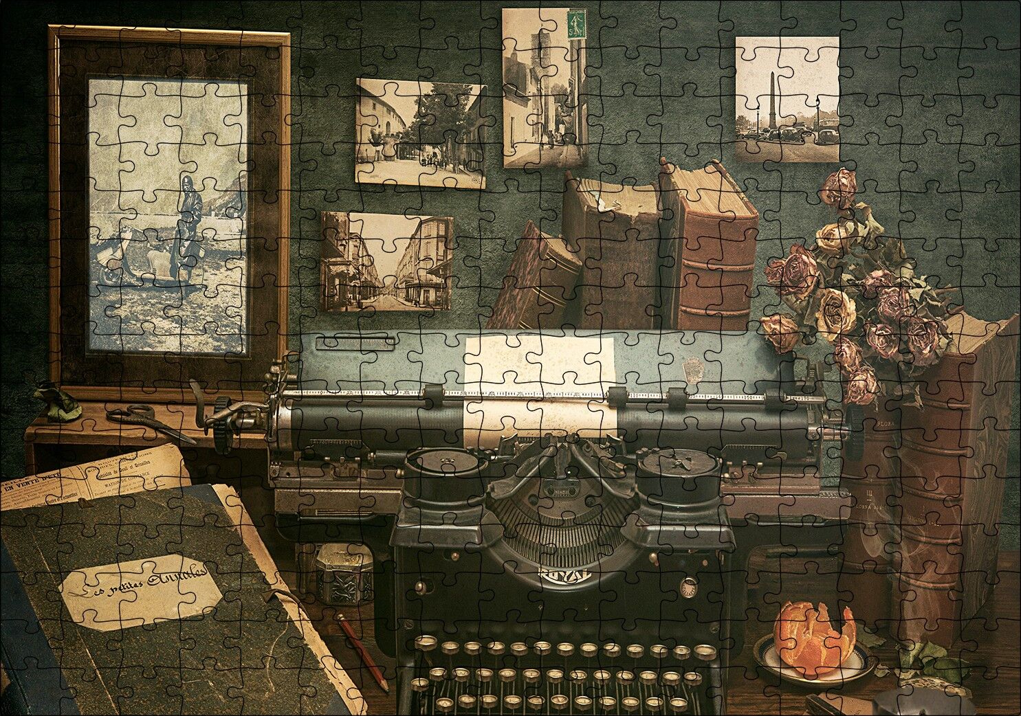 Masada Kitaplar Daktilo Tablolar Görseli Puzzle Yapboz MDF Ahşap 255 Parça 34 cm X 49 cm