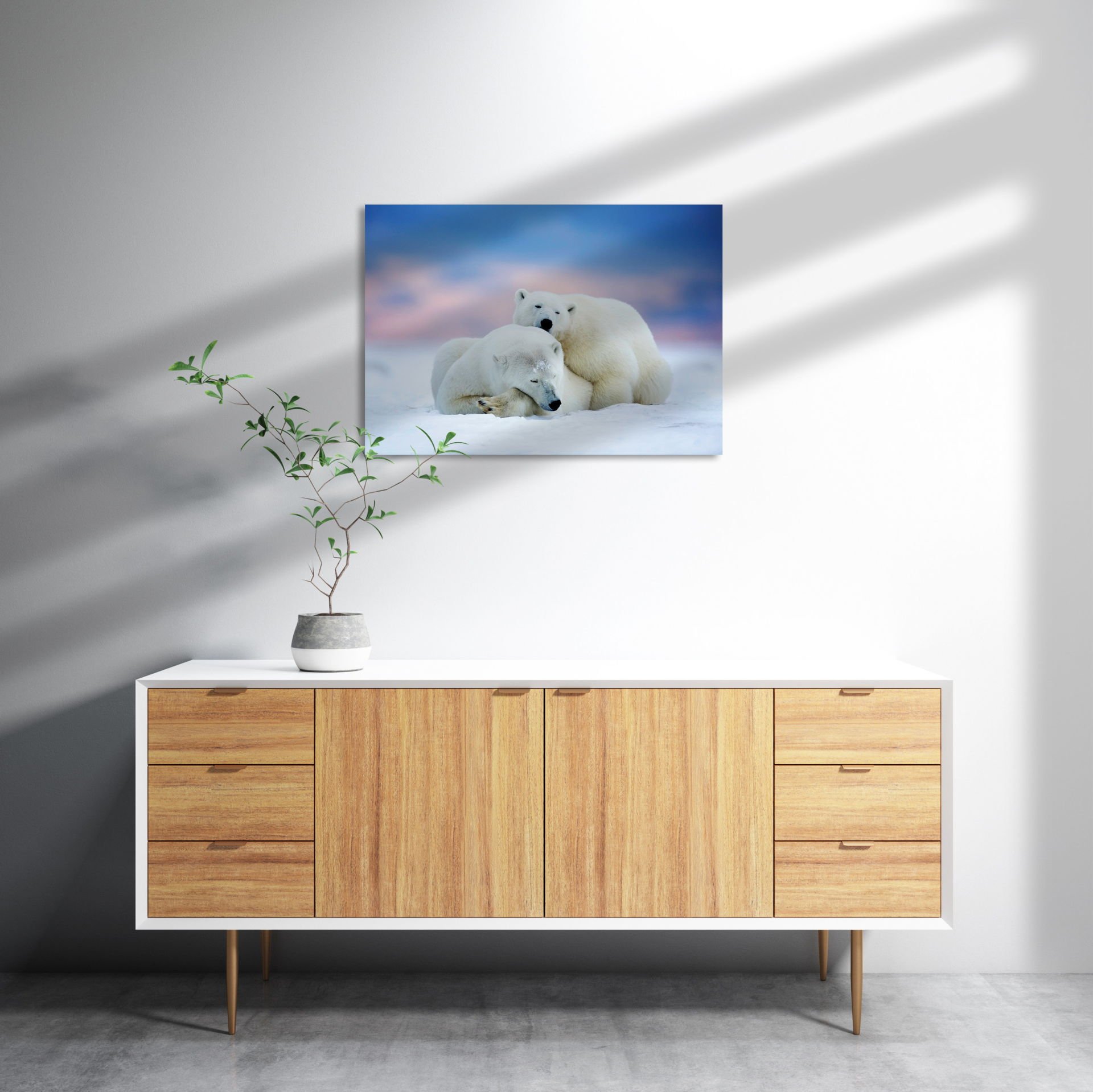 Beyaz Ayılar Kış MDF Akşap Duvar Tablo 35x50 cm