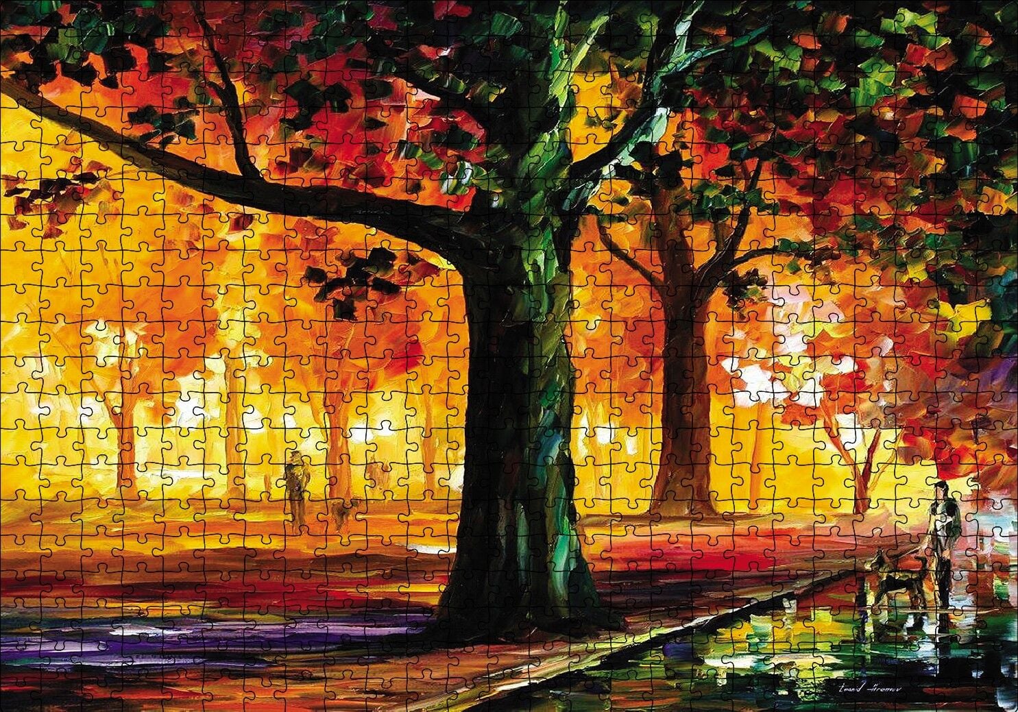 Parkta İnsan Manzarası Yağlı Boya Puzzle Yapboz MDF Ahşap 500 Parça 49 cm X 68 cm