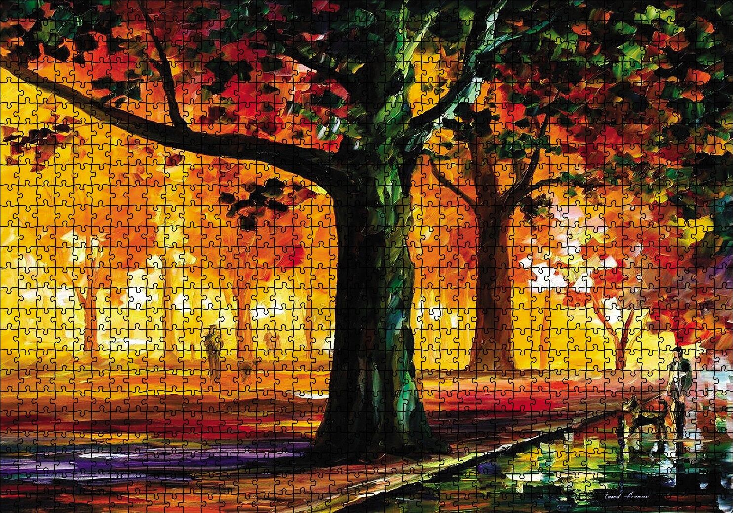 Parkta İnsan Manzarası Yağlı Boya Puzzle Yapboz MDF Ahşap 1000 Parça 49 cm X 68 cm