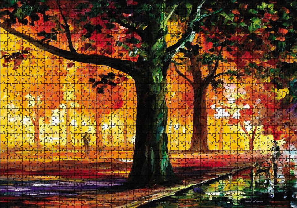 Parkta İnsan Manzarası Yağlı Boya Puzzle Yapboz MDF Ahşap 1000 Parça 49 cm X 68 cm