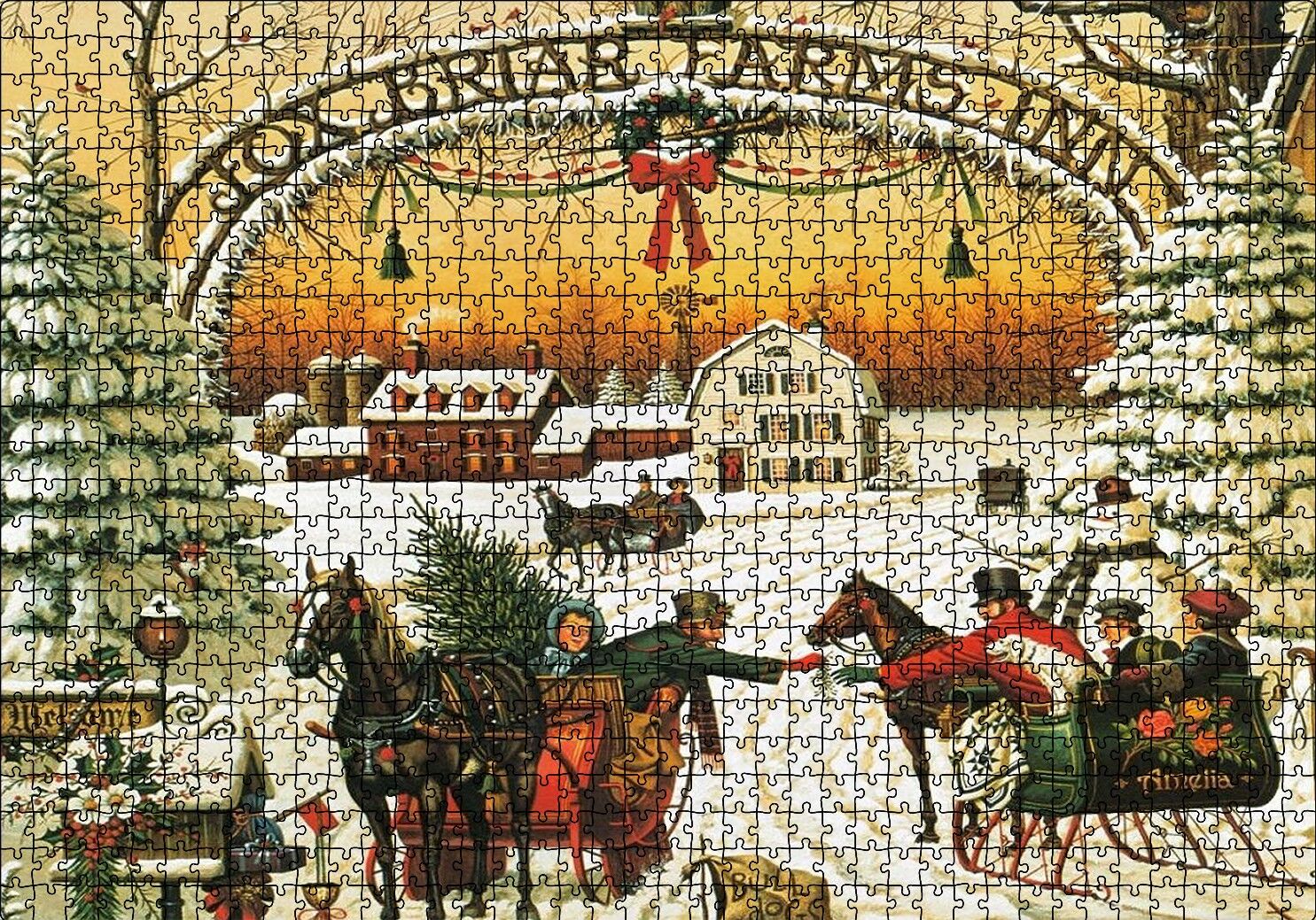 Fox Briar Çiftliği Yılbaşında İnsanlar Puzzle Yapboz MDF Ahşap 1000 Parça 49 cm X 68 cm