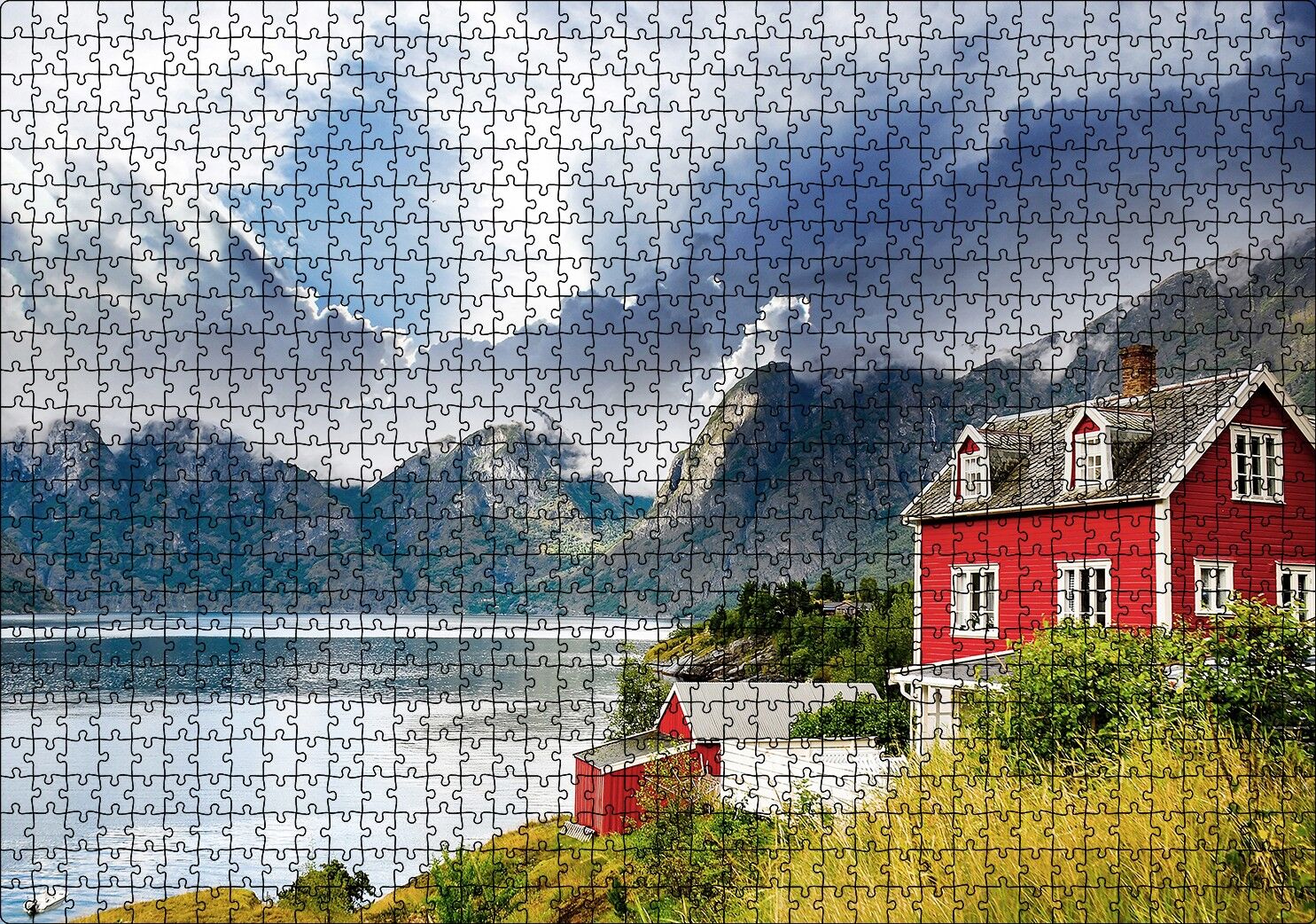 Norveç Dağ Göl Evi Puzzle Yapboz MDF Ahşap 1000 Parça 49 cm X 68 cm