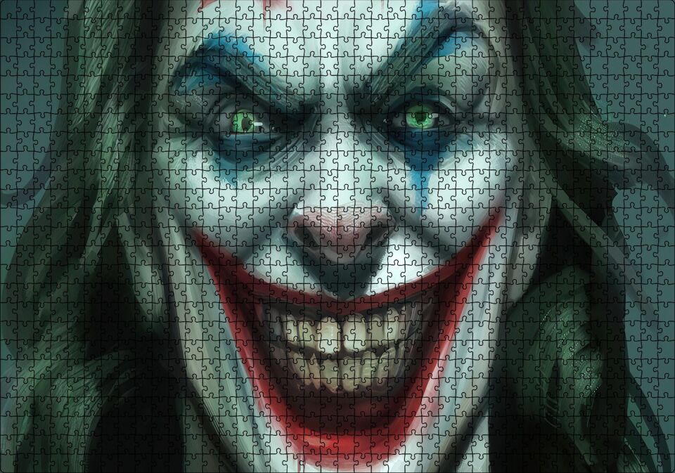 Joker Gülümsemesi Yağlı Boya Resmi Puzzle Yapboz MDF Ahşap 1000 Parça 49 cm X 68 cm