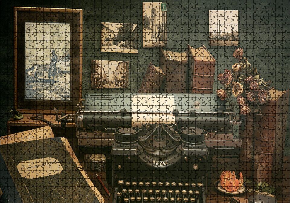 Masada Kitaplar Daktilo Tablolar Görseli Puzzle Yapboz MDF Ahşap 1000 Parça 49 cm X 68 cm