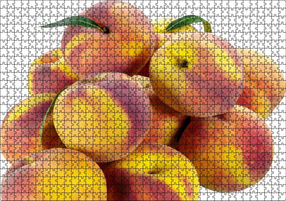 Taze Şeftaliler Beyaz Zemin Puzzle Yapboz MDF Ahşap 1000 Parça 49 cm X 68 cm
