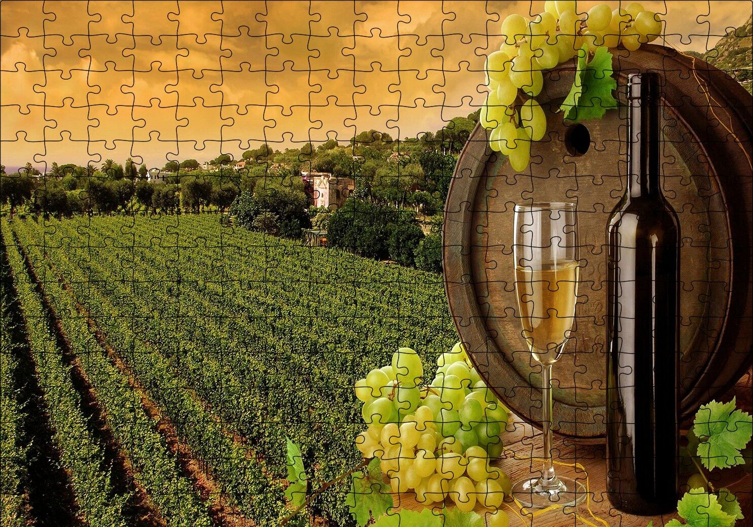 Beyaz Şarap Bağı Puzzle Yapboz MDF Ahşap 255 Parça 34 cm X 49 cm