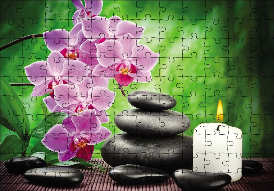 Mum Taşlar Çiçek Görseli Puzzle Yapboz MDF Ahşap