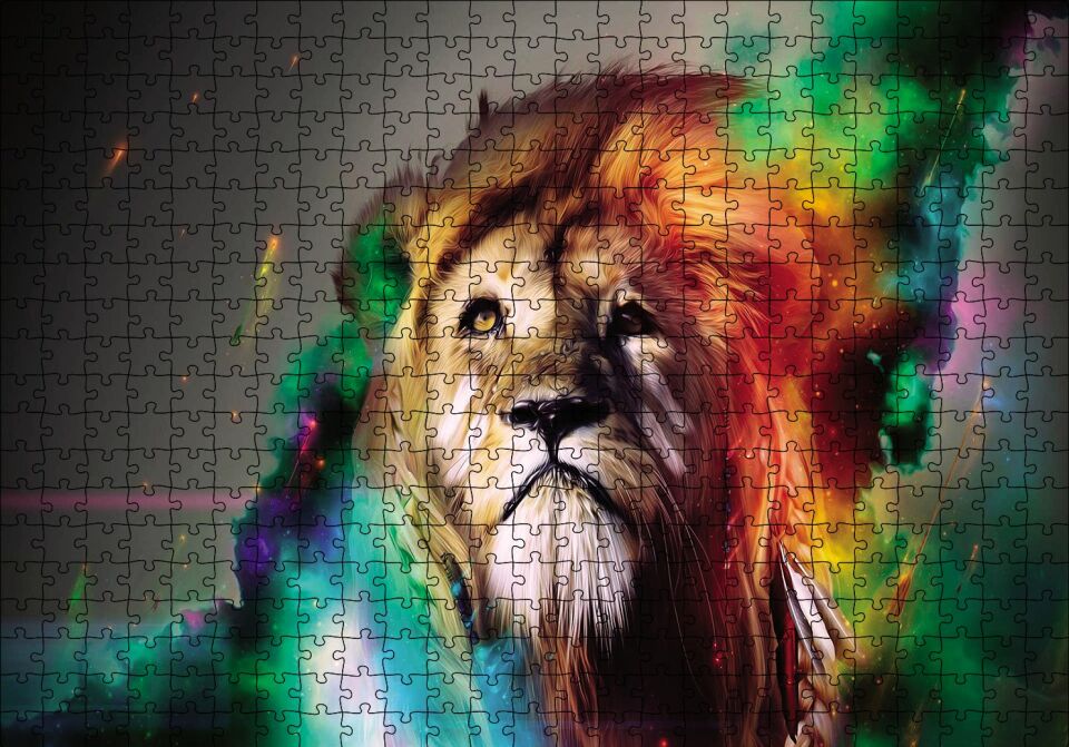 Boyalı Aslan Puzzle Yapboz MDF Ahşap 500 Parça 49 cm X 68 cm