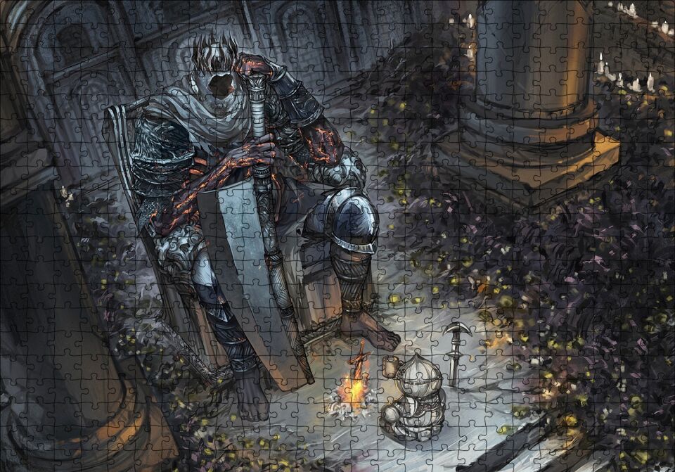 Dark Souls Oyun Karakterleri Puzzle Yapboz MDF Ahşap 500 Parça 49 cm X 68 cm