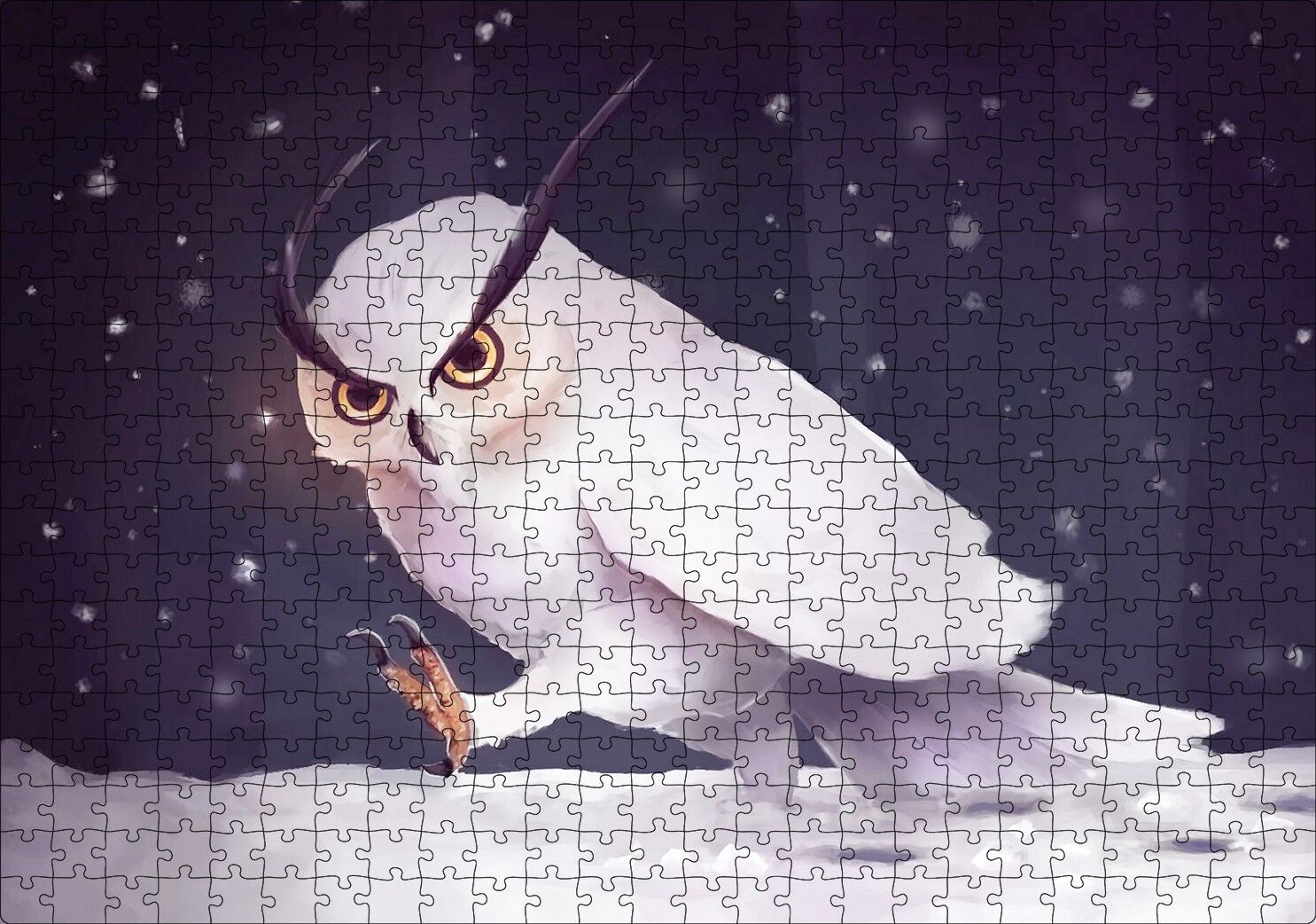 Sinirli Kar Baykuşu Puzzle Yapboz MDF Ahşap 500 Parça 49 cm X 68 cm