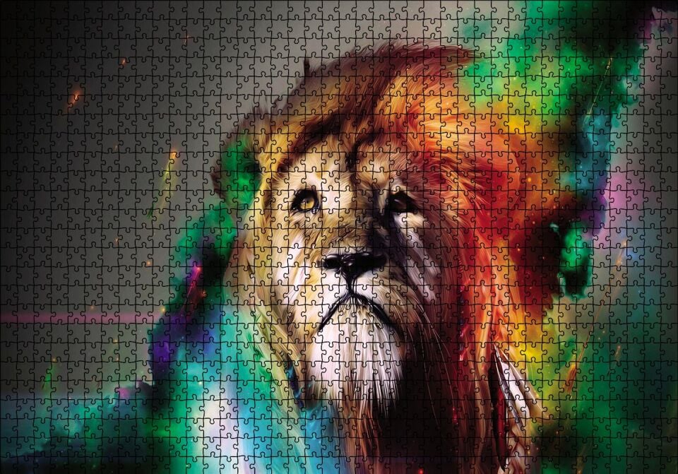 Boyalı Aslan Puzzle Yapboz MDF Ahşap 1000 Parça 49 cm X 68 cm
