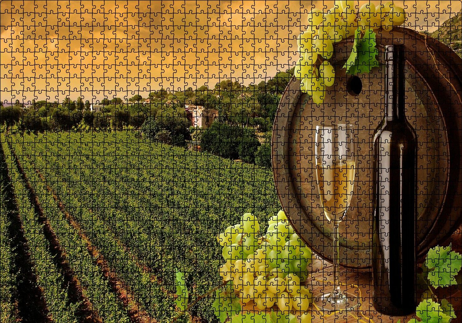 Beyaz Şarap Bağı Puzzle Yapboz MDF Ahşap 1000 Parça 49 cm X 68 cm