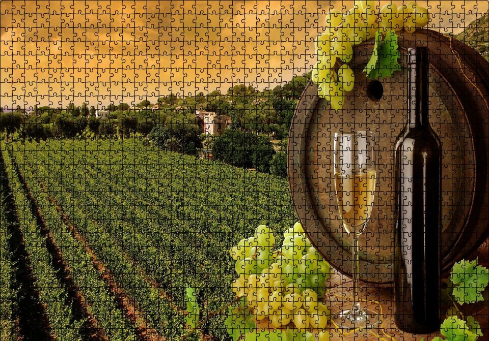 Beyaz Şarap Bağı Puzzle Yapboz MDF Ahşap 1000 Parça 49 cm X 68 cm