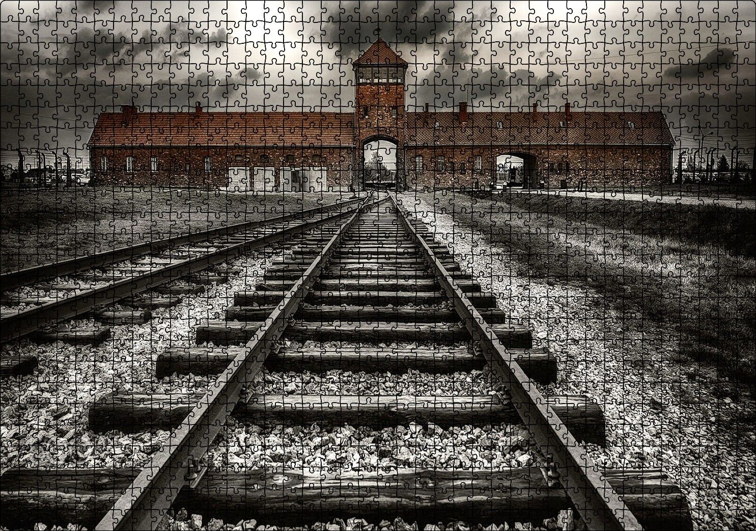 Tren Rayları ve Tarihi Bina Puzzle Yapboz MDF Ahşap 1000 Parça 49 cm X 68 cm