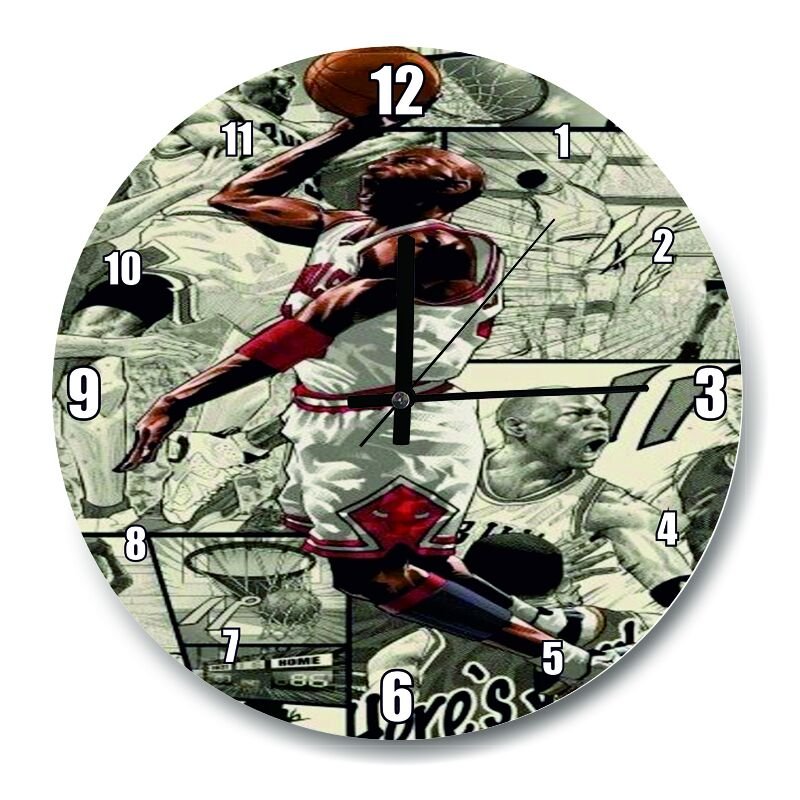 Çoklu Michael Jordan Görseli  Mdf Ahşap Duvar Saati 50 cm Çap