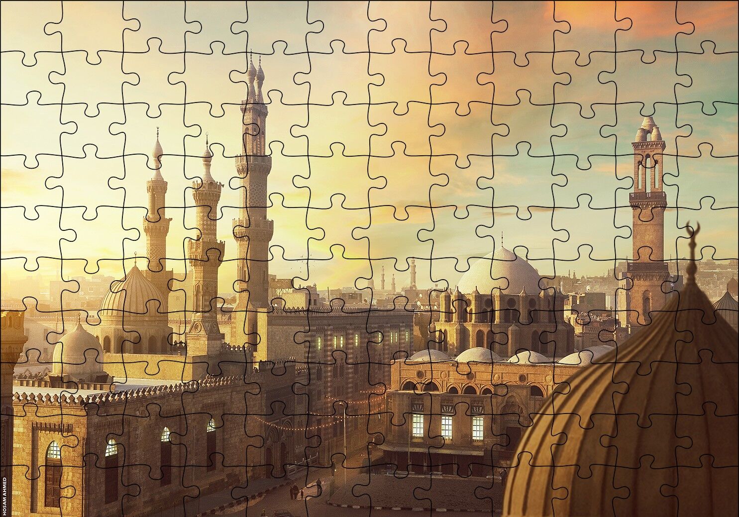 Mısır Ramazan Camii ve Şehir Manzarası Puzzle Yapboz MDF Ahşap 120 Parça 24 cm X 34 cm