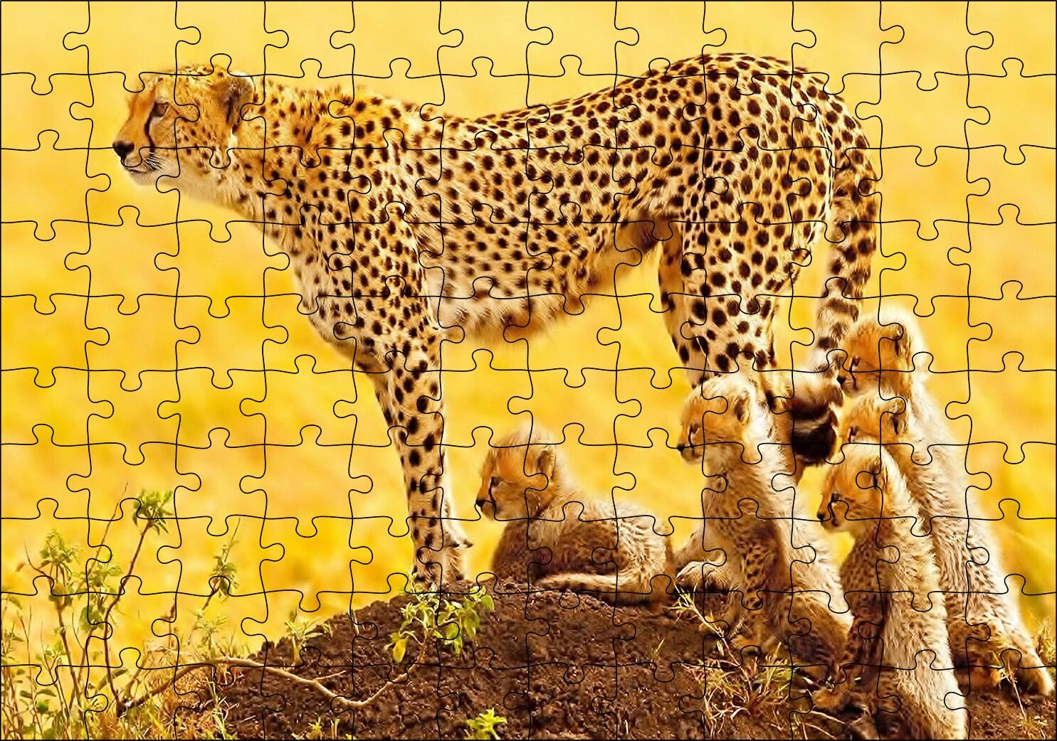 Atletik Çita ve Sevimli Yavruları Puzzle Yapboz MDF Ahşap