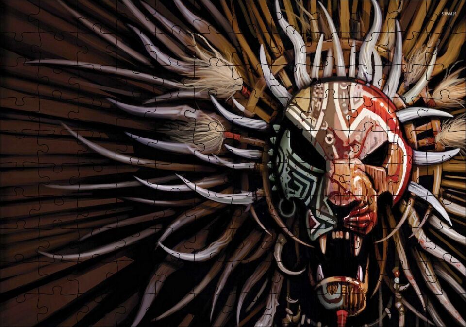 Tribal Aslan Kafası Maske Puzzle Yapboz MDF Ahşap 120 Parça 24 cm X 34 cm