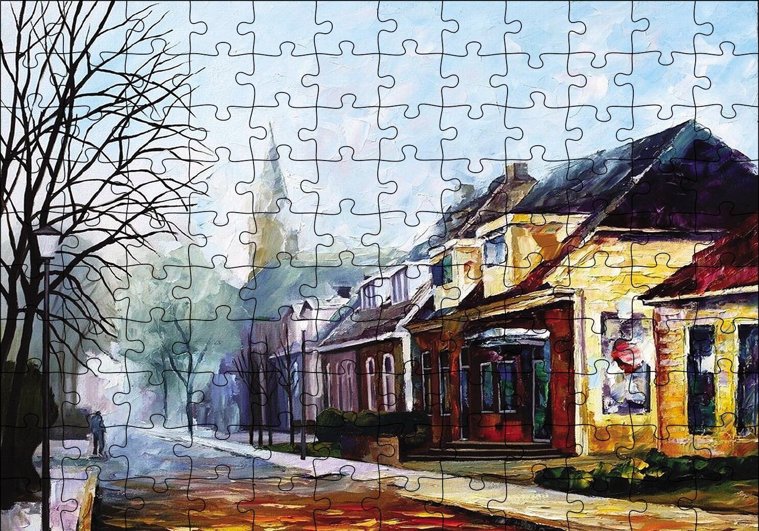 Sokak Evler Yağlı Boya Puzzle Yapboz MDF Ahşap