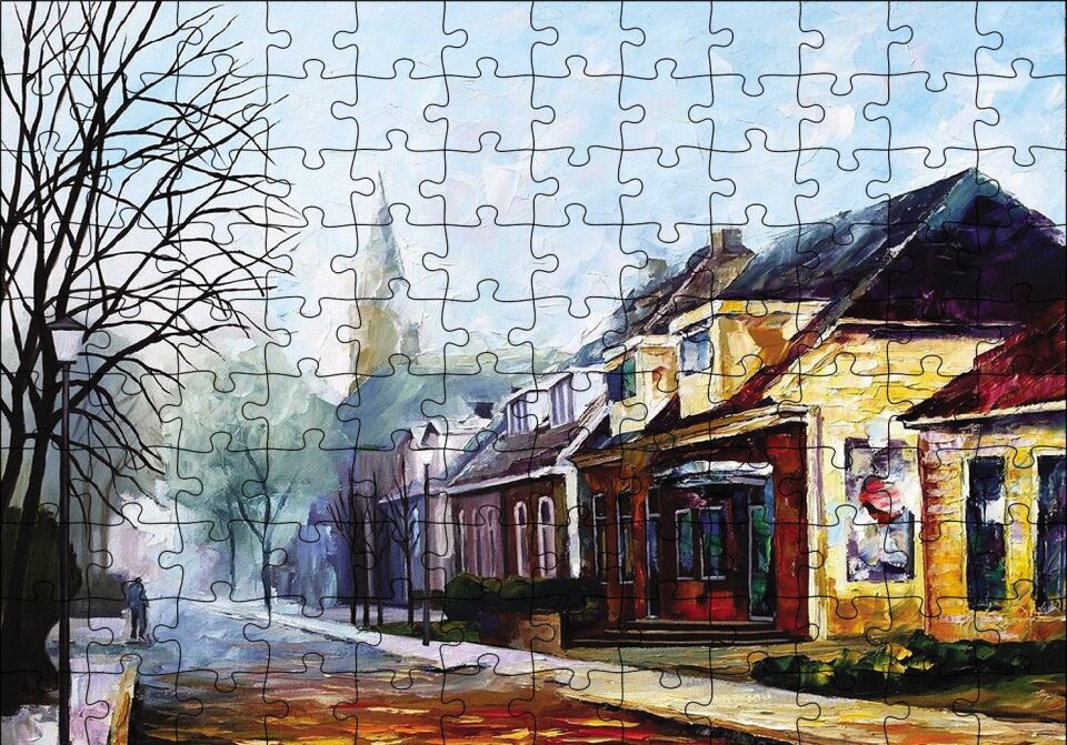 Sokak Evler Yağlı Boya Puzzle Yapboz MDF Ahşap