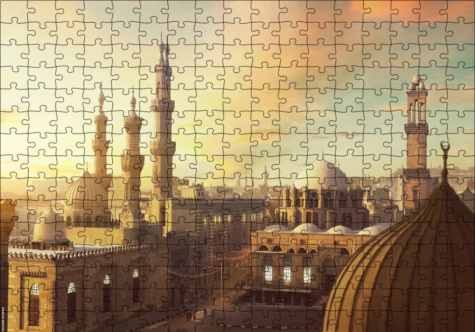 Mısır Ramazan Camii ve Şehir Manzarası Puzzle Yapboz MDF Ahşap 255 Parça 34 cm X 49 cm