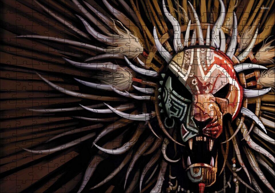 Tribal Aslan Kafası Maske Puzzle Yapboz MDF Ahşap 255 Parça 34 cm X 49 cm