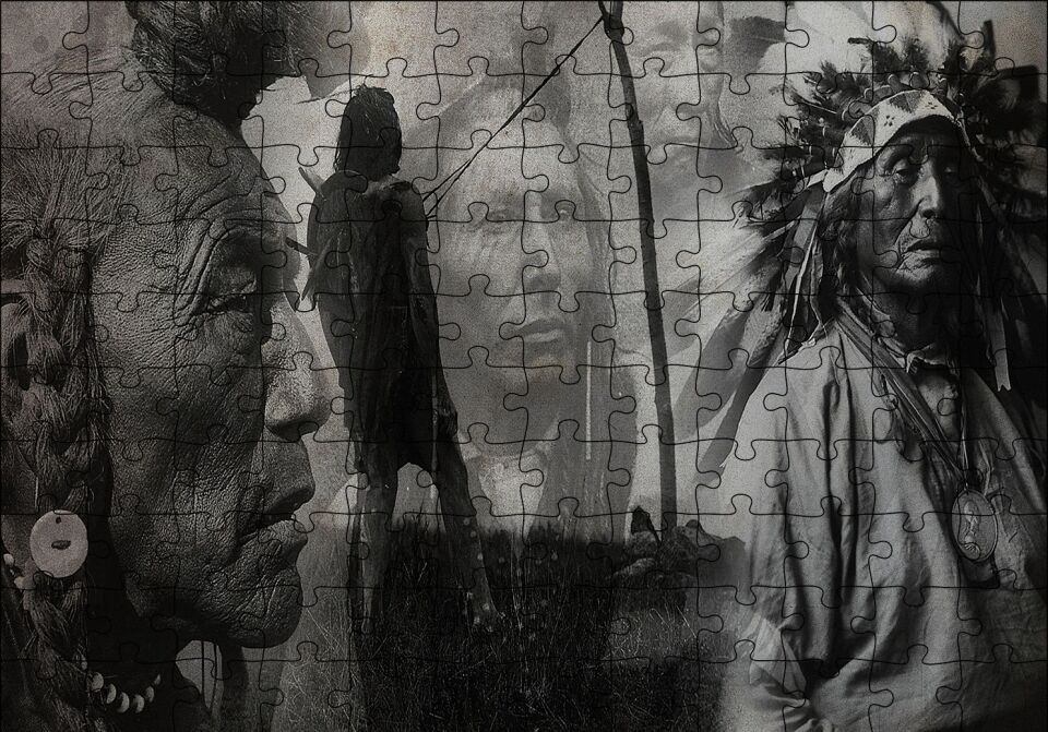 Bilge Kızılderililer Siyah Beyaz Puzzle Yapboz MDF Ahşap