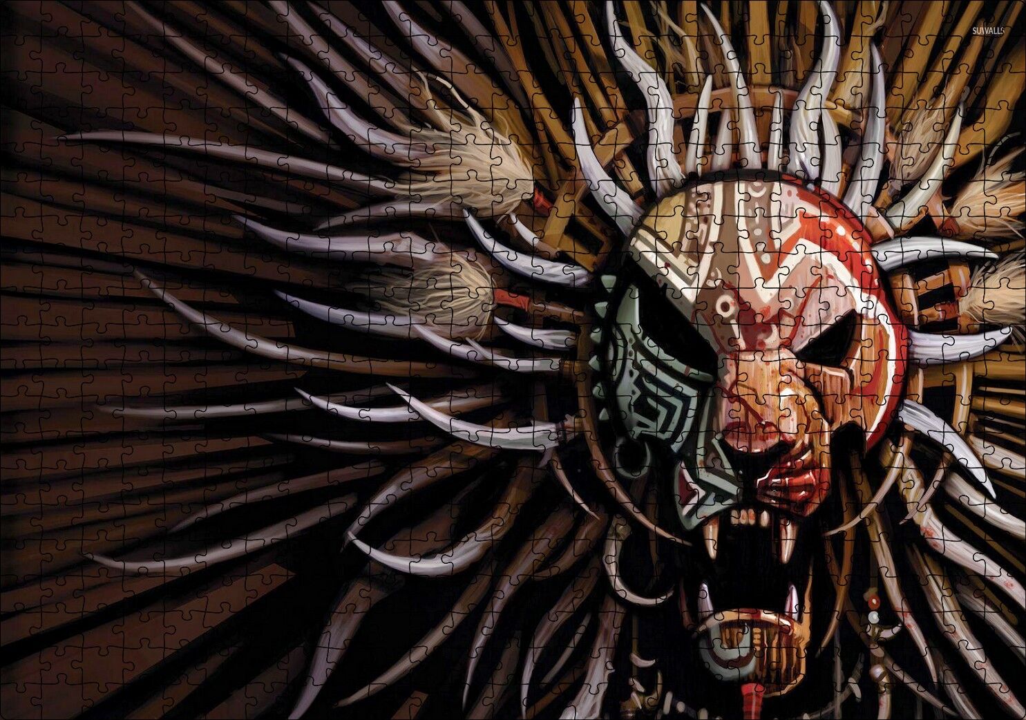 Tribal Aslan Kafası Maske Puzzle Yapboz MDF Ahşap 500 Parça 49 cm X 68 cm