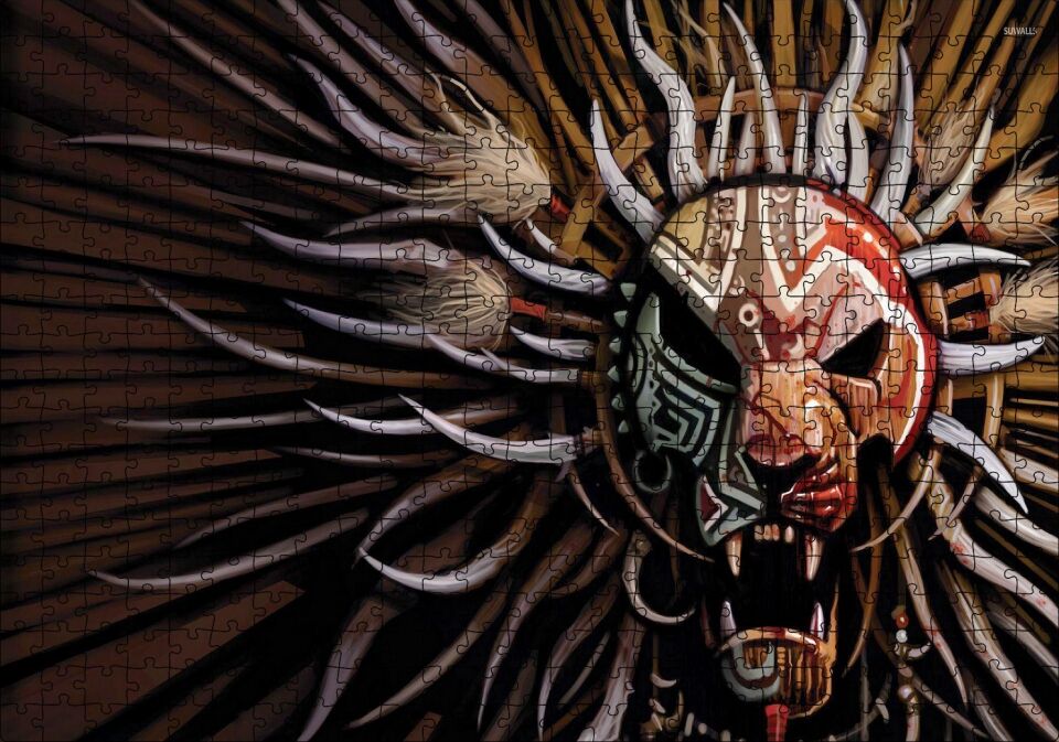 Tribal Aslan Kafası Maske Puzzle Yapboz MDF Ahşap 500 Parça 49 cm X 68 cm