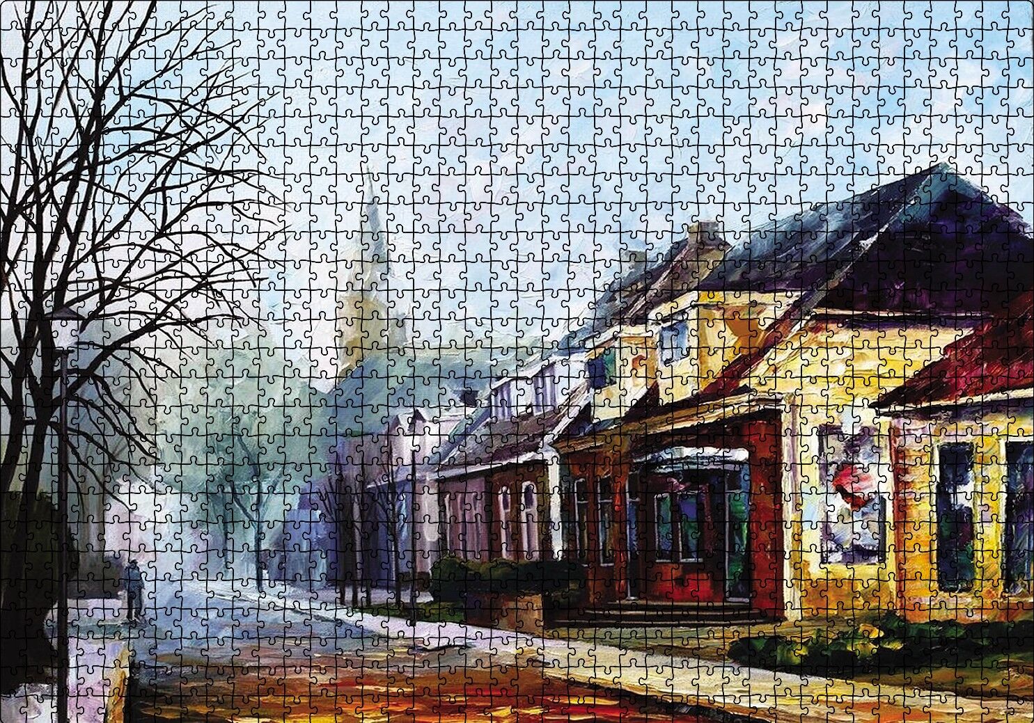 Sokak Evler Yağlı Boya Puzzle Yapboz MDF Ahşap 1000 Parça 49 cm X 68 cm