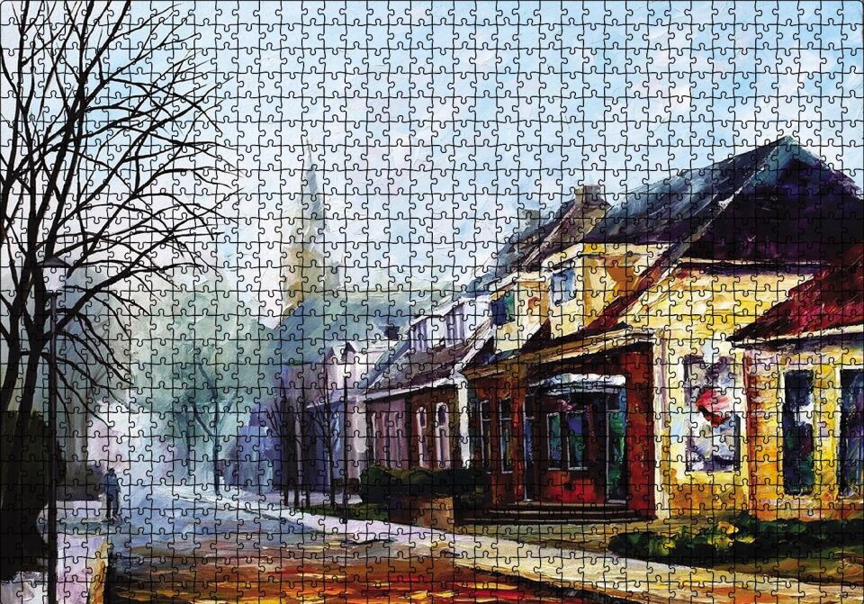Sokak Evler Yağlı Boya Puzzle Yapboz MDF Ahşap 1000 Parça 49 cm X 68 cm