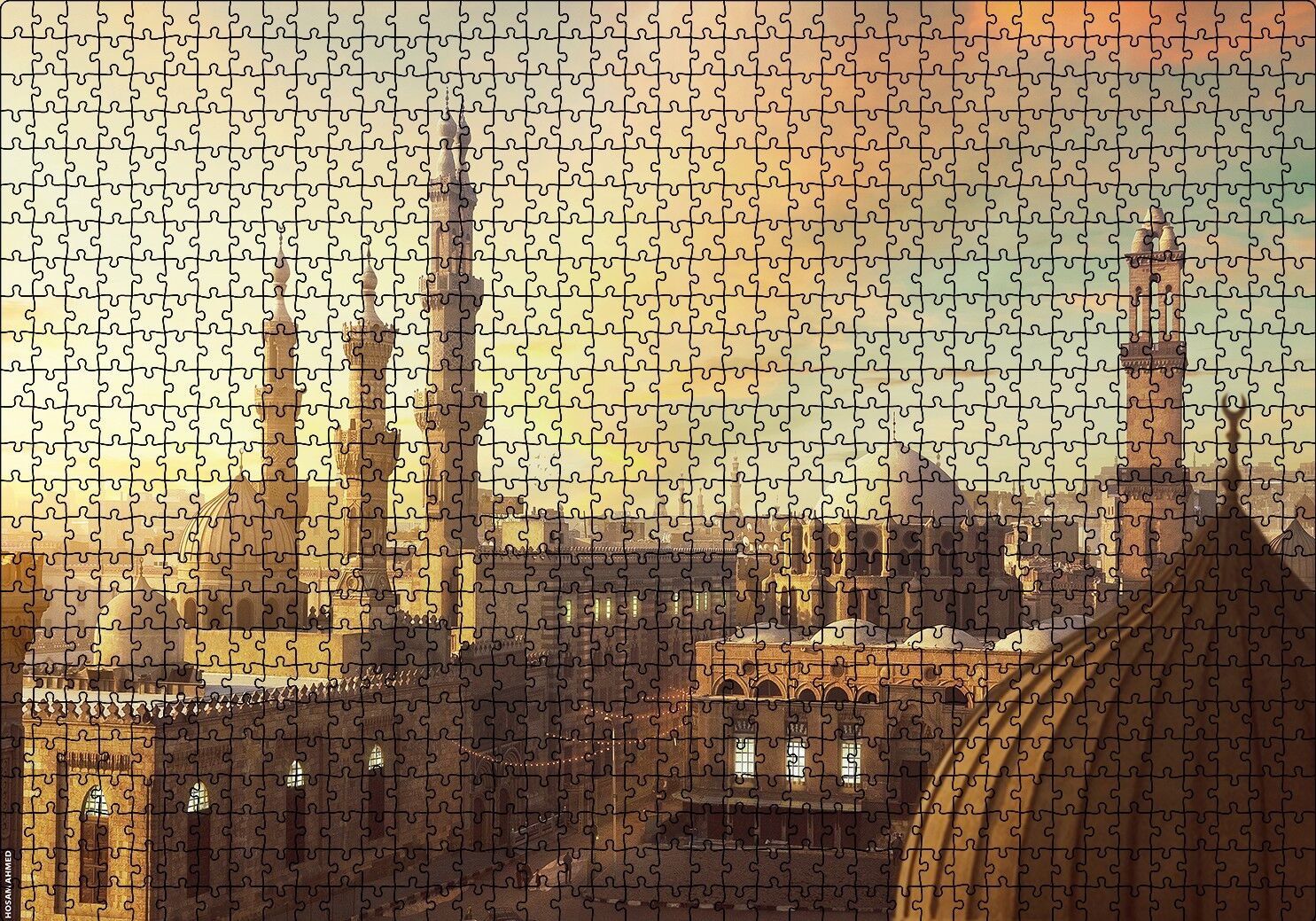 Mısır Ramazan Camii ve Şehir Manzarası Puzzle Yapboz MDF Ahşap 1000 Parça 49 cm X 68 cm