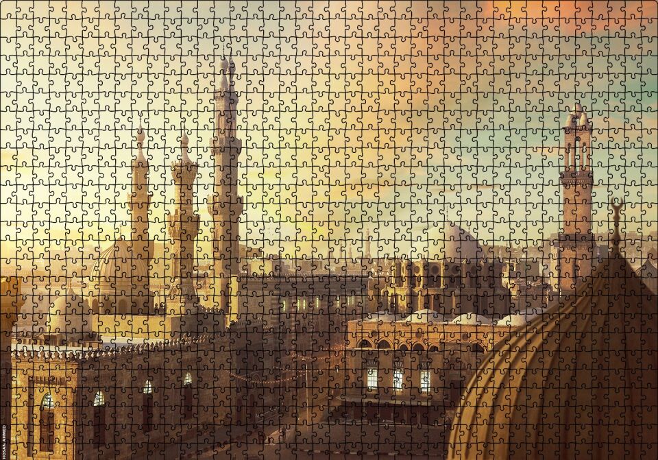 Mısır Ramazan Camii ve Şehir Manzarası Puzzle Yapboz MDF Ahşap 1000 Parça 49 cm X 68 cm