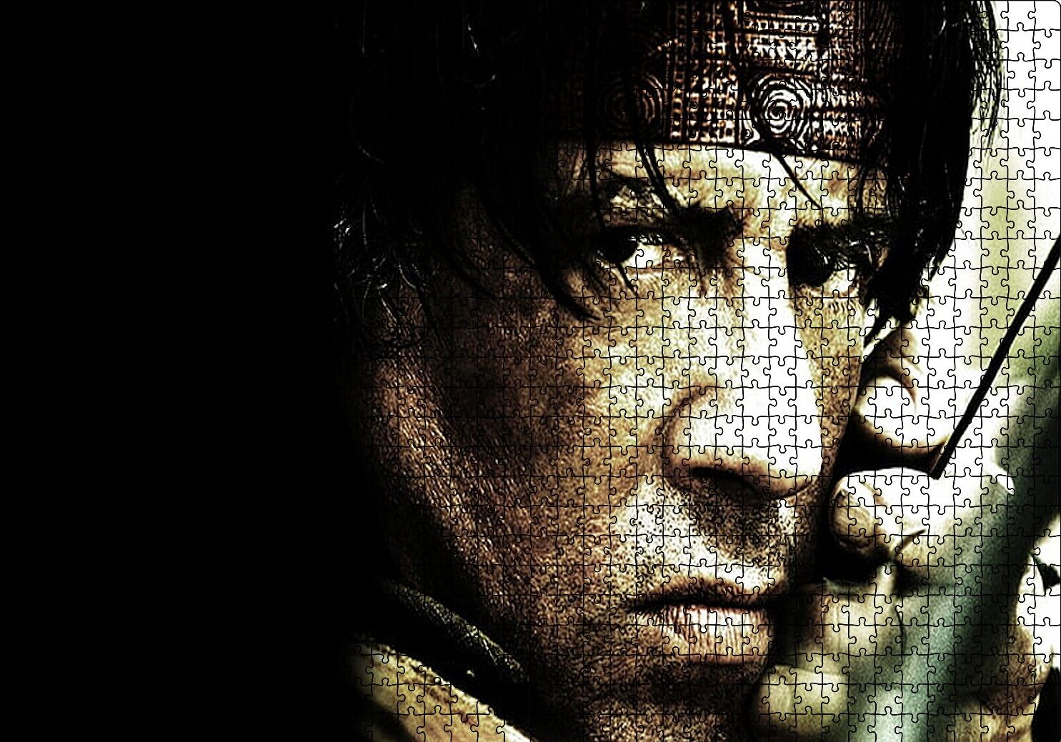 John Rambo ve Oku Puzzle Yapboz MDF Ahşap 1000 Parça 49 cm X 68 cm