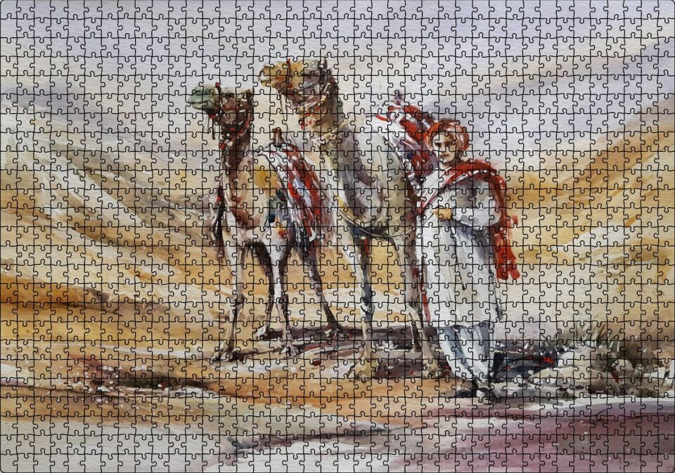 Çölde İki Deve ve Rehber Puzzle Yapboz MDF Ahşap 1000 Parça 49 cm X 68 cm