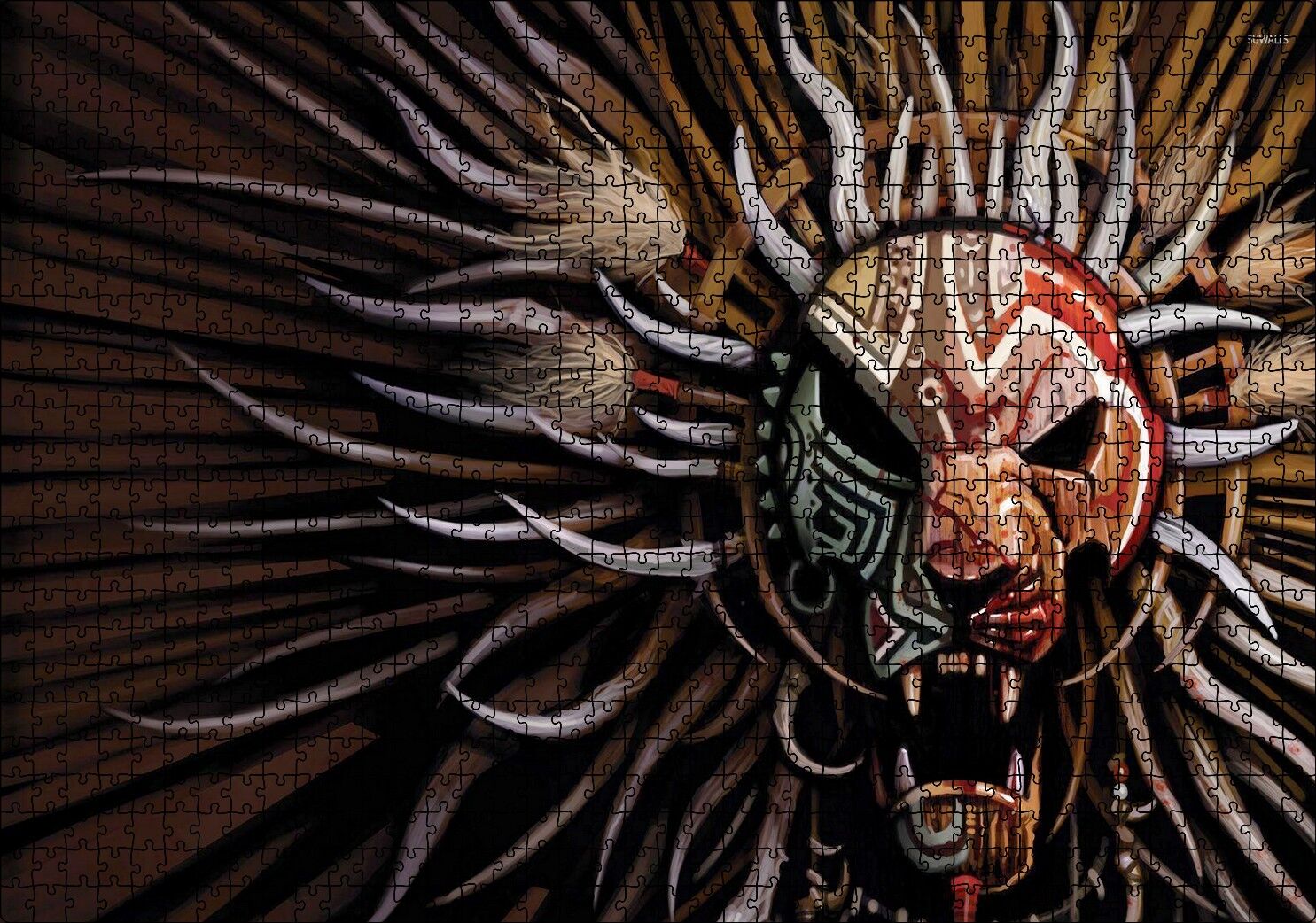 Tribal Aslan Kafası Maske Puzzle Yapboz MDF Ahşap 1000 Parça 49 cm X 68 cm