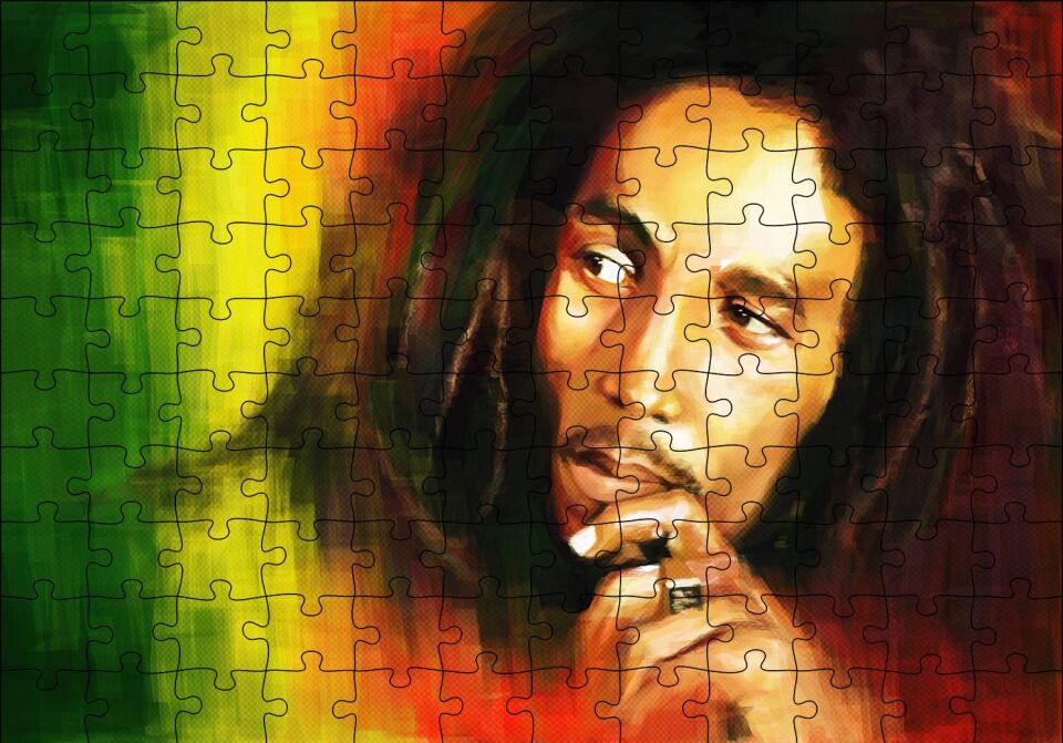 Bob Marley Renkli Portre Çizim Puzzle Yapboz MDF Ahşap