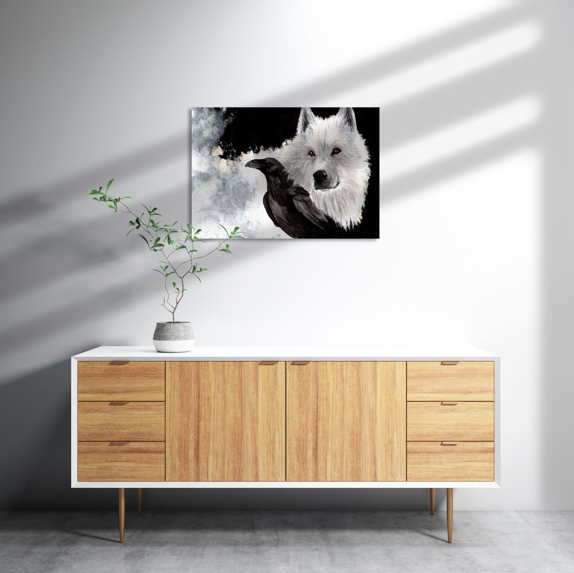 Beyaz Kurt Karga MDF Akşap Duvar Tablo 25x35 cm