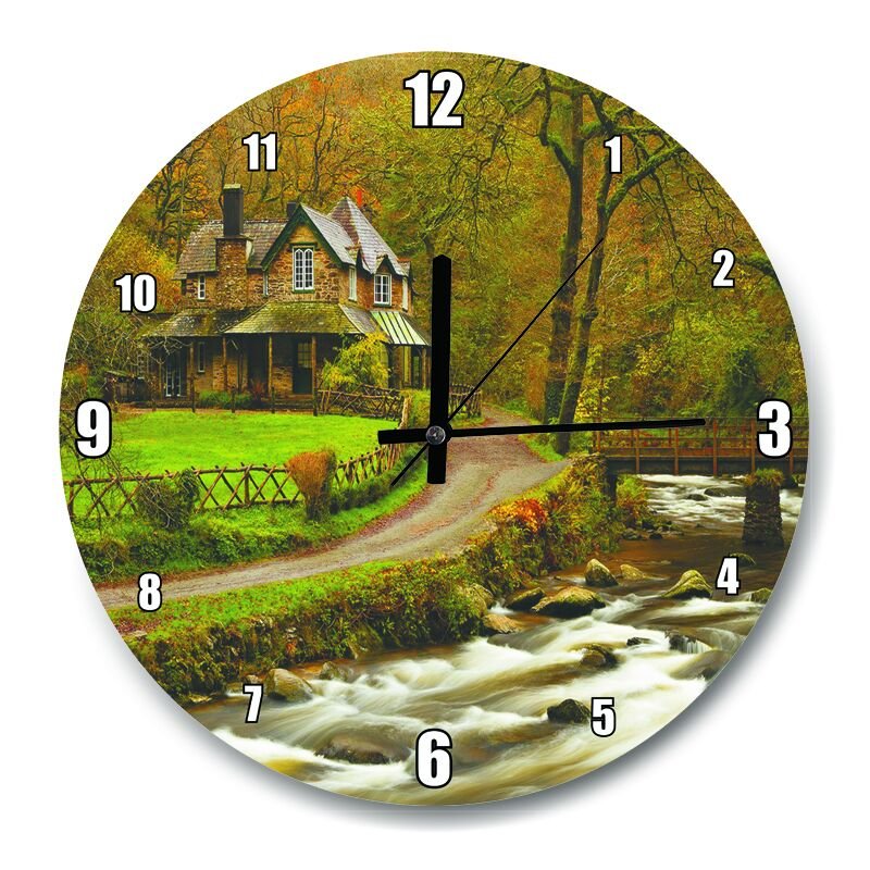 Dere Ev Yol Doğa  Mdf Ahşap Duvar Saati 50 cm Çap