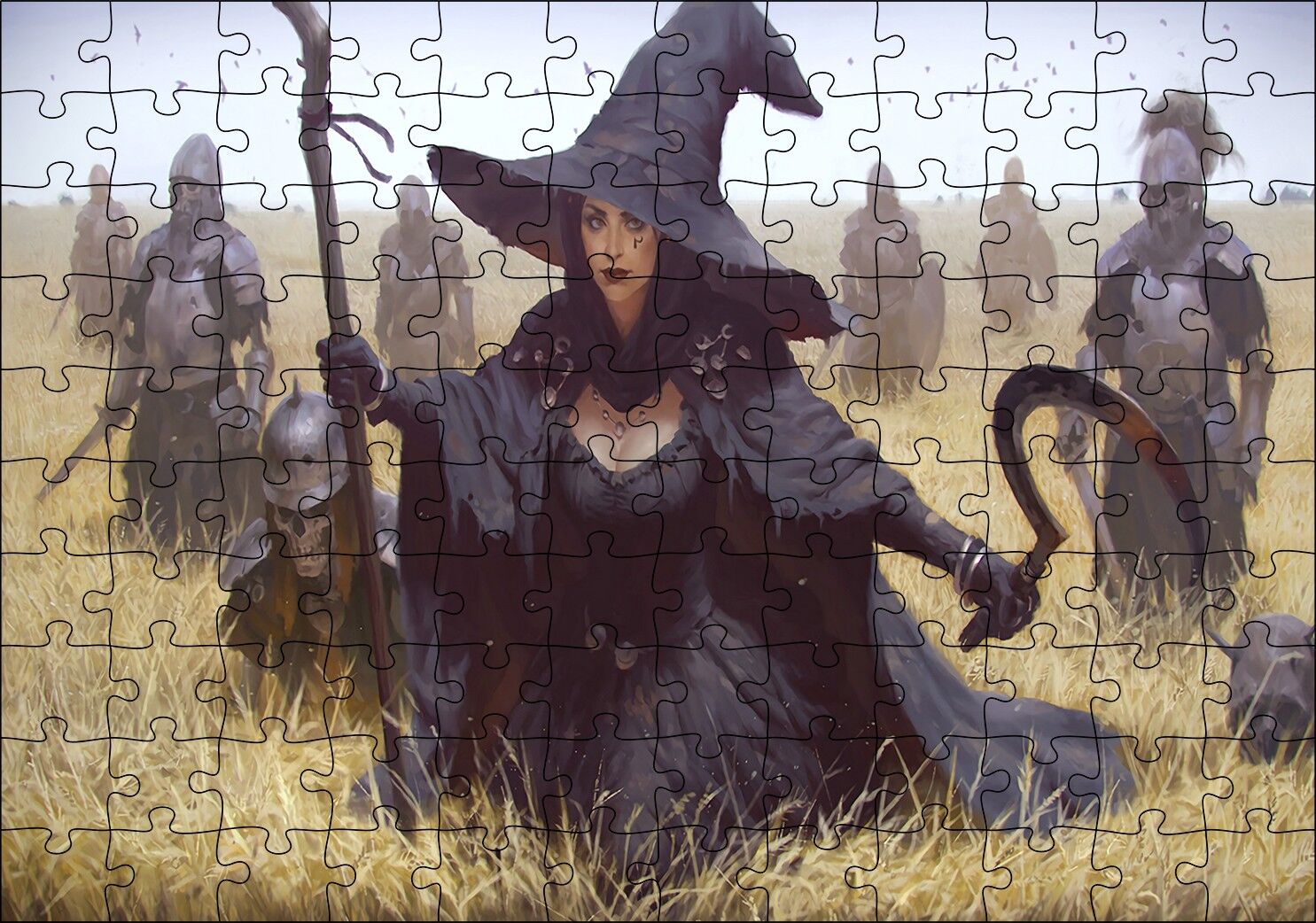 Başaklar Arasında Cadı ve Ölü Şövalyeler Puzzle Yapboz MDF Ahşap