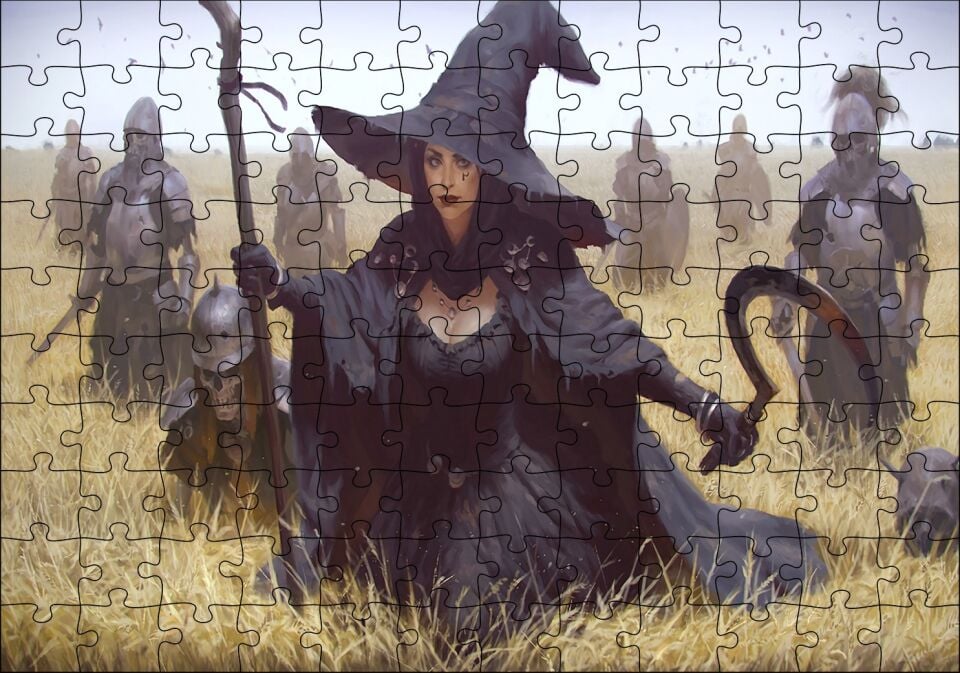 Başaklar Arasında Cadı ve Ölü Şövalyeler Puzzle Yapboz MDF Ahşap