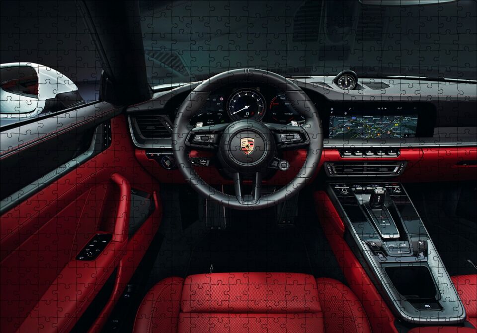 Porsche 911 Carrera Cabrio İç Görünüş Puzzle Yapboz MDF Ahşap 500 Parça 49 cm X 68 cm
