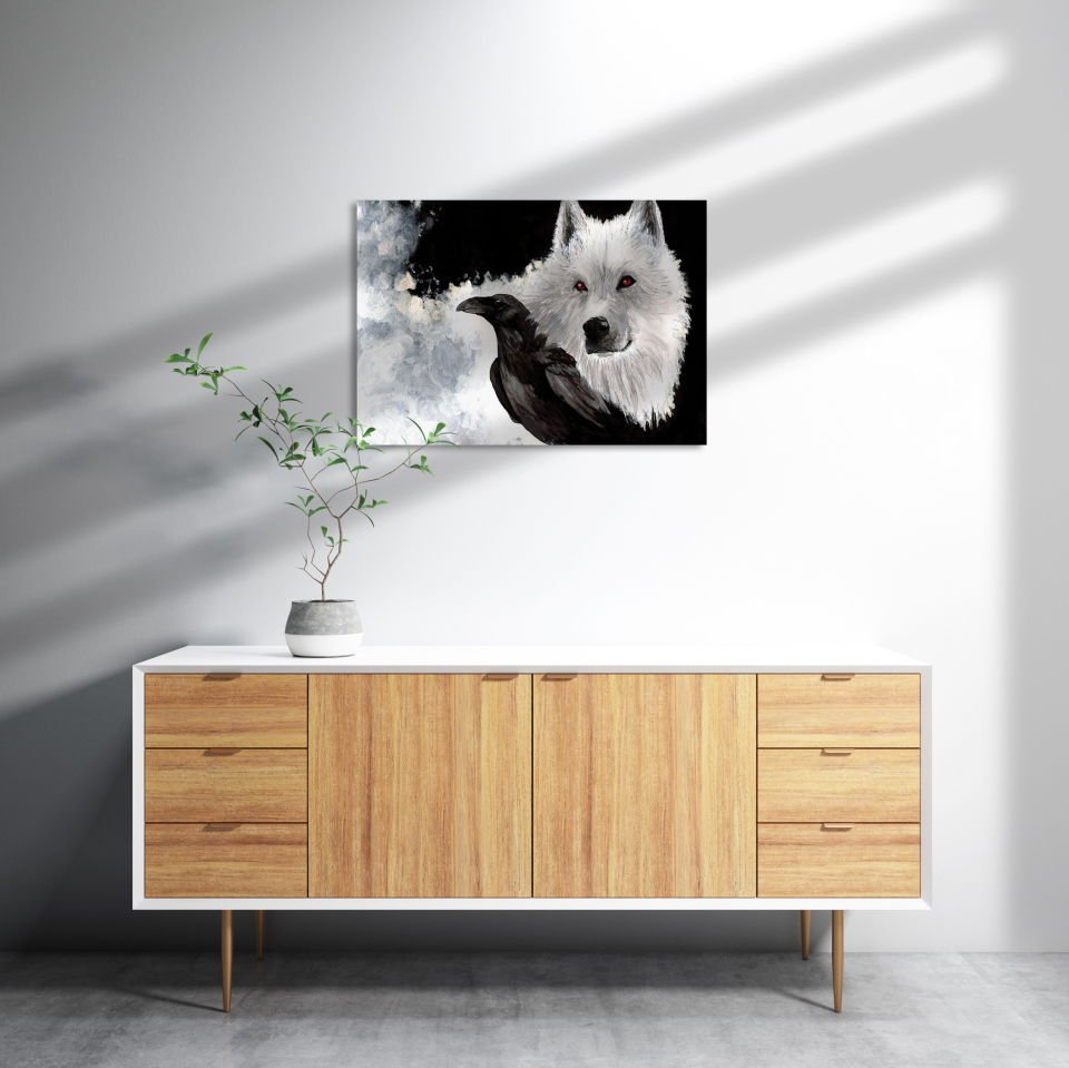 Beyaz Kurt Karga MDF Akşap Duvar Tablo 50x70 cm