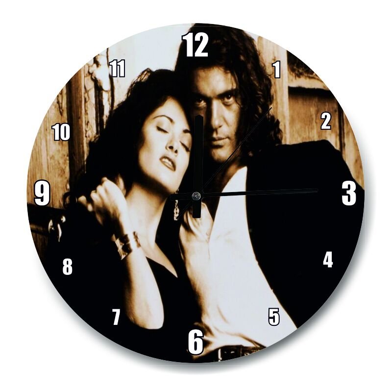 Desperado Antonio Banderas ve Salma Hayek  Mdf Ahşap Duvar Saati 50 cm Çap