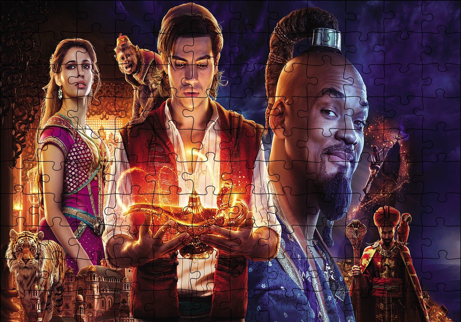 Aladdin, Cin ve Prenses Film Görseli Puzzle Yapboz MDF Ahşap