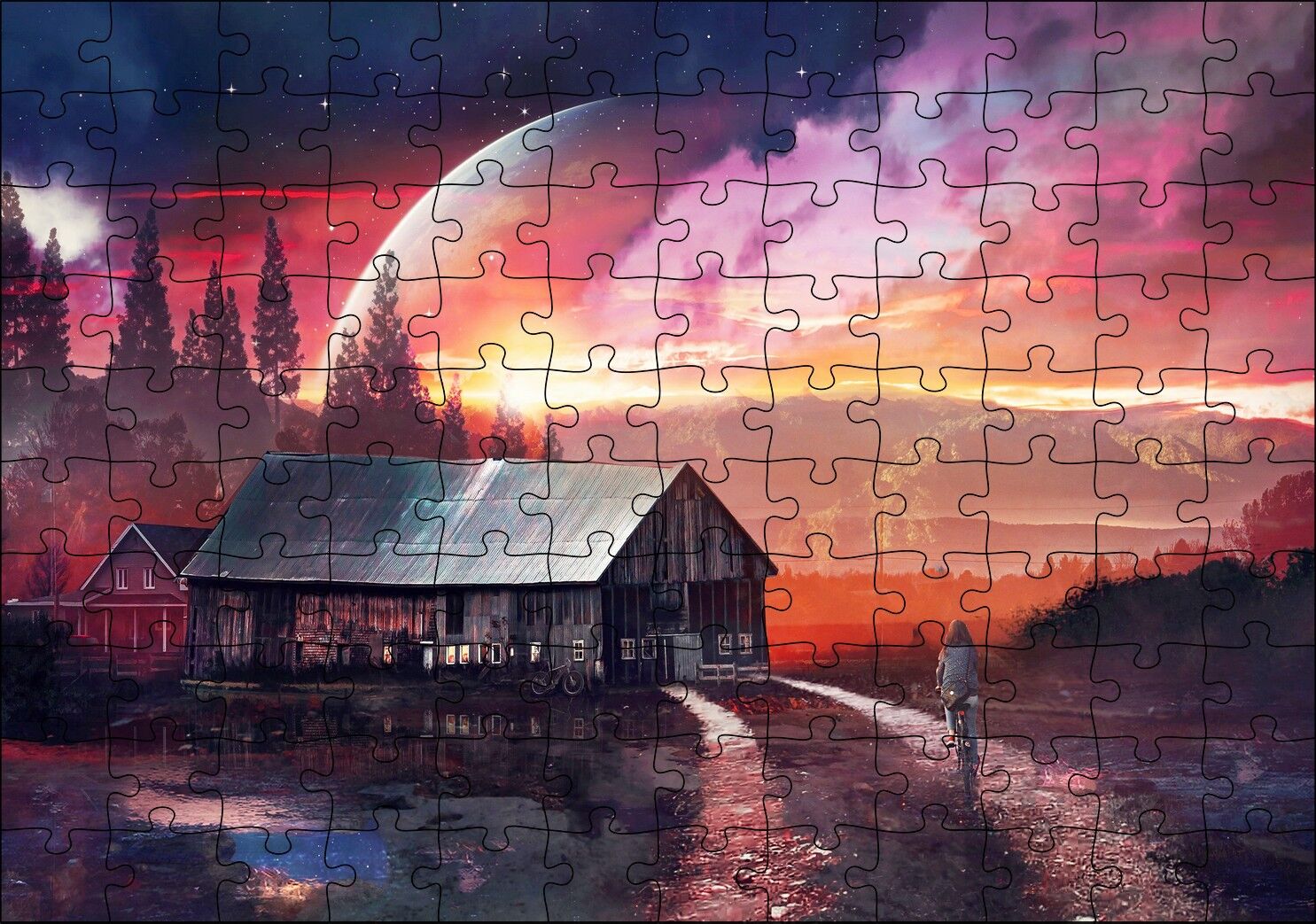 Uzak Bir Gezegendeki Ev Puzzle Yapboz MDF Ahşap 120 Parça 24 cm X 34 cm