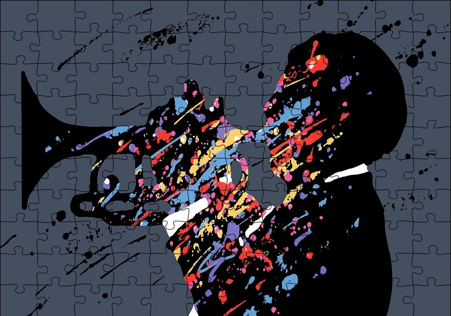 Caz Trompetçi Renkli Mozaik Puzzle Yapboz MDF Ahşap